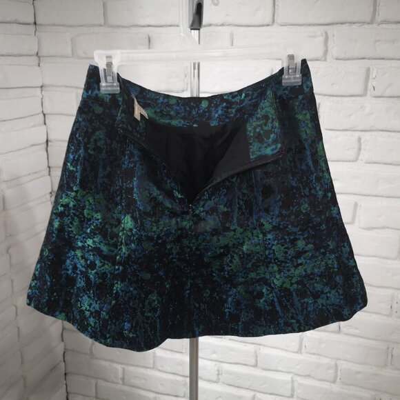 Banana Republic Ladies Size 00 Petite Green Blue Black Patterned A-line Skirt - Picture 2 of 9